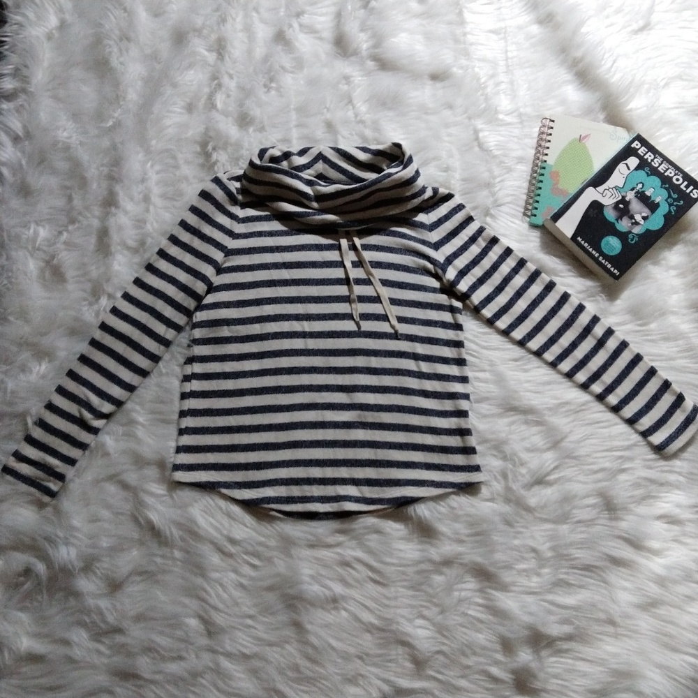CHAPS blue white striped women's drawstring tee